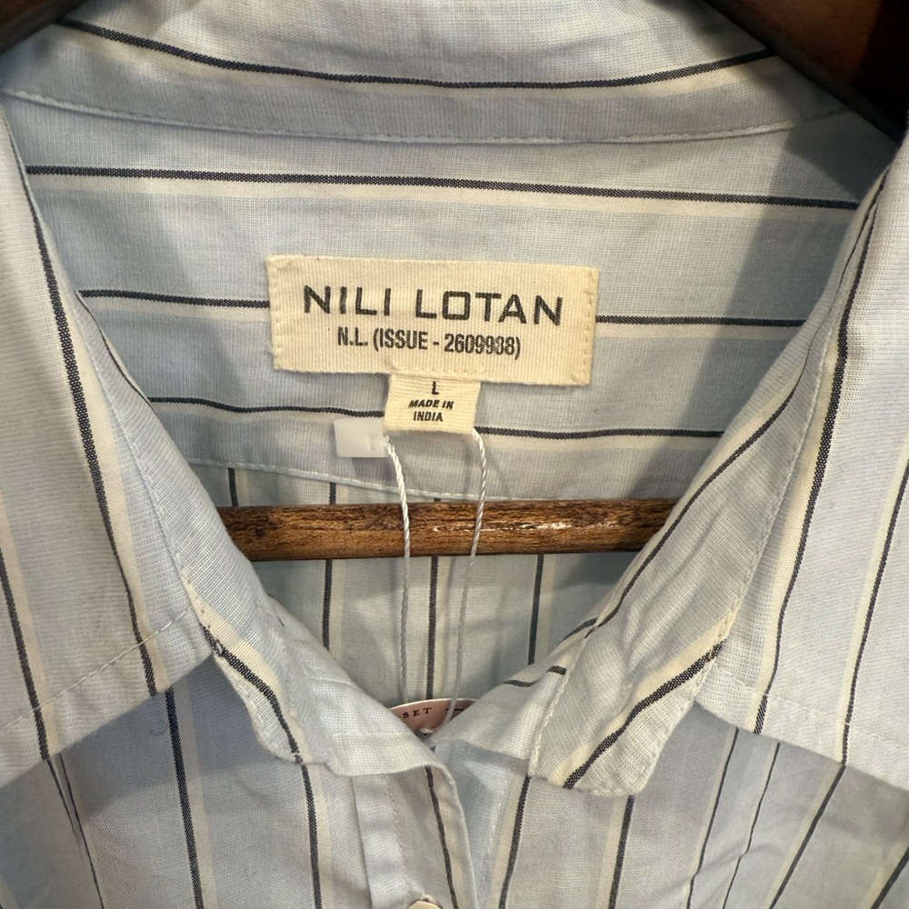 Nili Lotan Women's Blue Striped Button Down Shirt - Picture 3 of 7